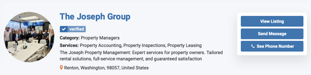 Results in our real estate directory for the property management company The Jospeh Group